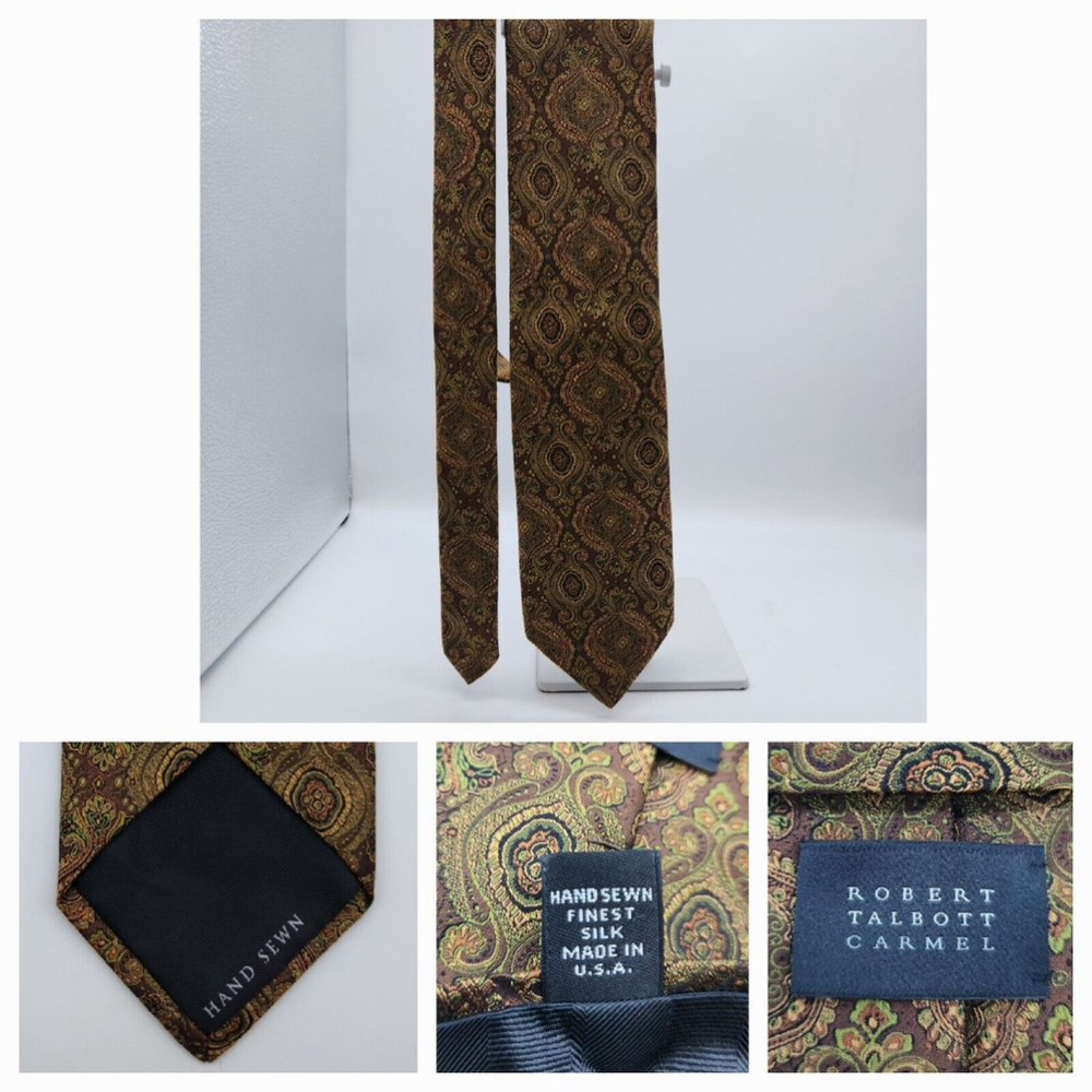 Robert Talbott Carmel Finest Silk Necktie Hand Sewn Made In Usa Paisley Brown